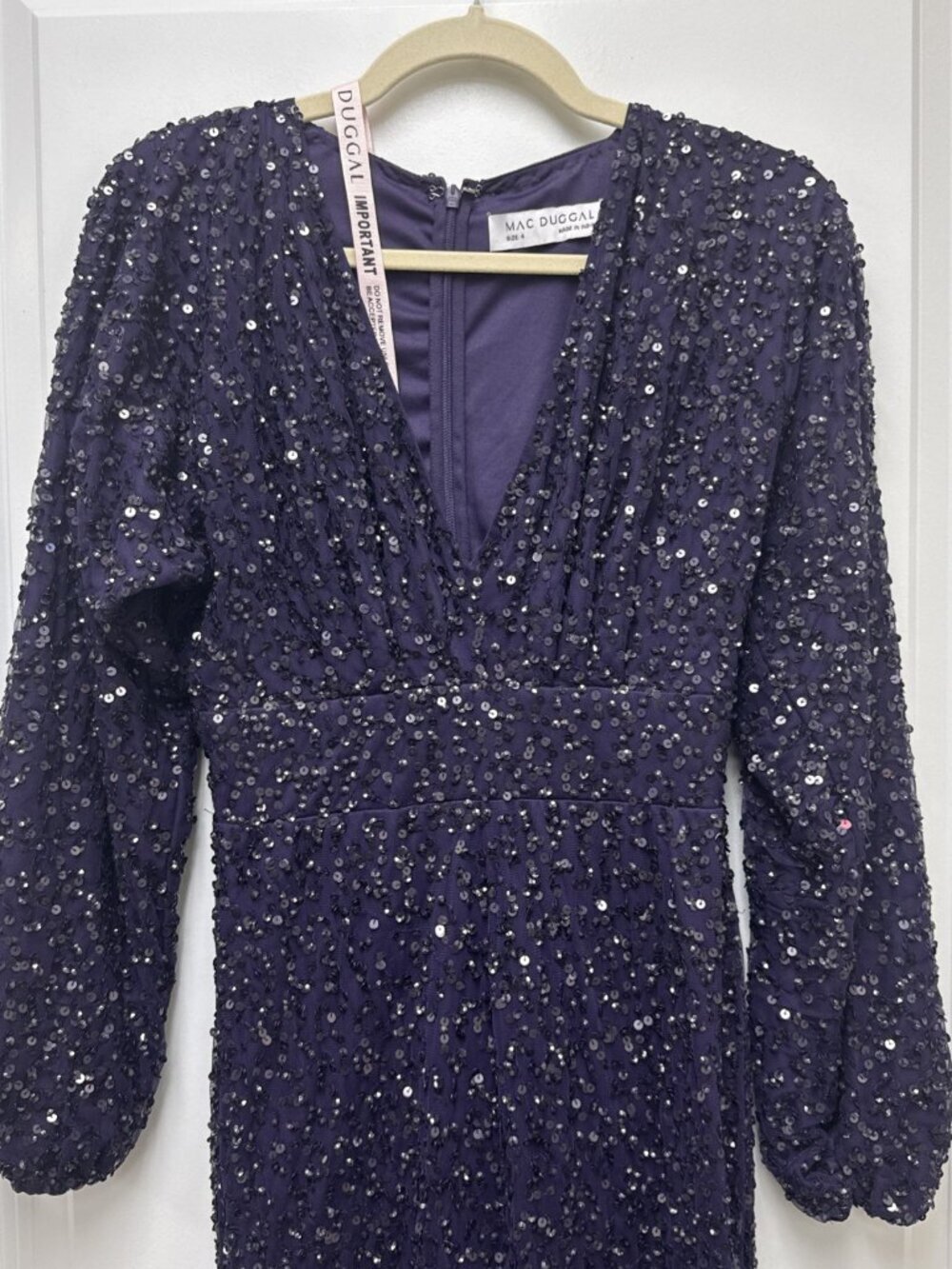 Mac Duggal Size 4 Purple 10791 Sequined Long Sleeve Column Gown Dress Formal NWT - Picture 5 of 11
